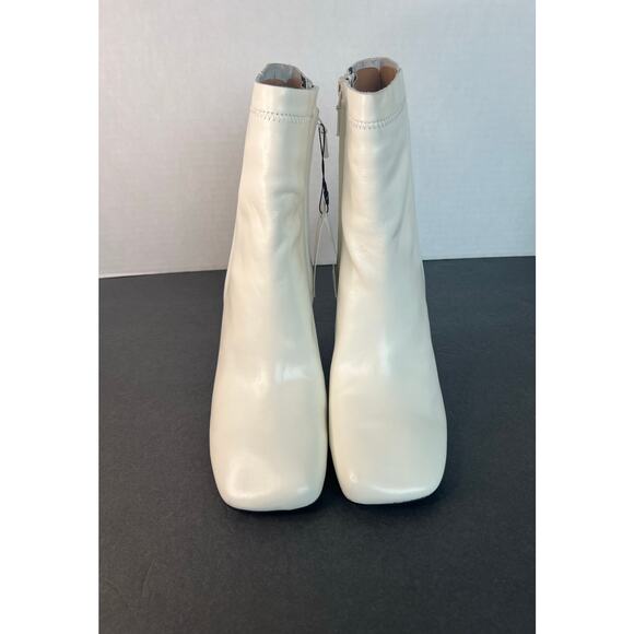 NWT Zara Ivory Off White Leather Square Toe Low Heel Zip Ankle Boots Sz 9 - Picture 3 of 12